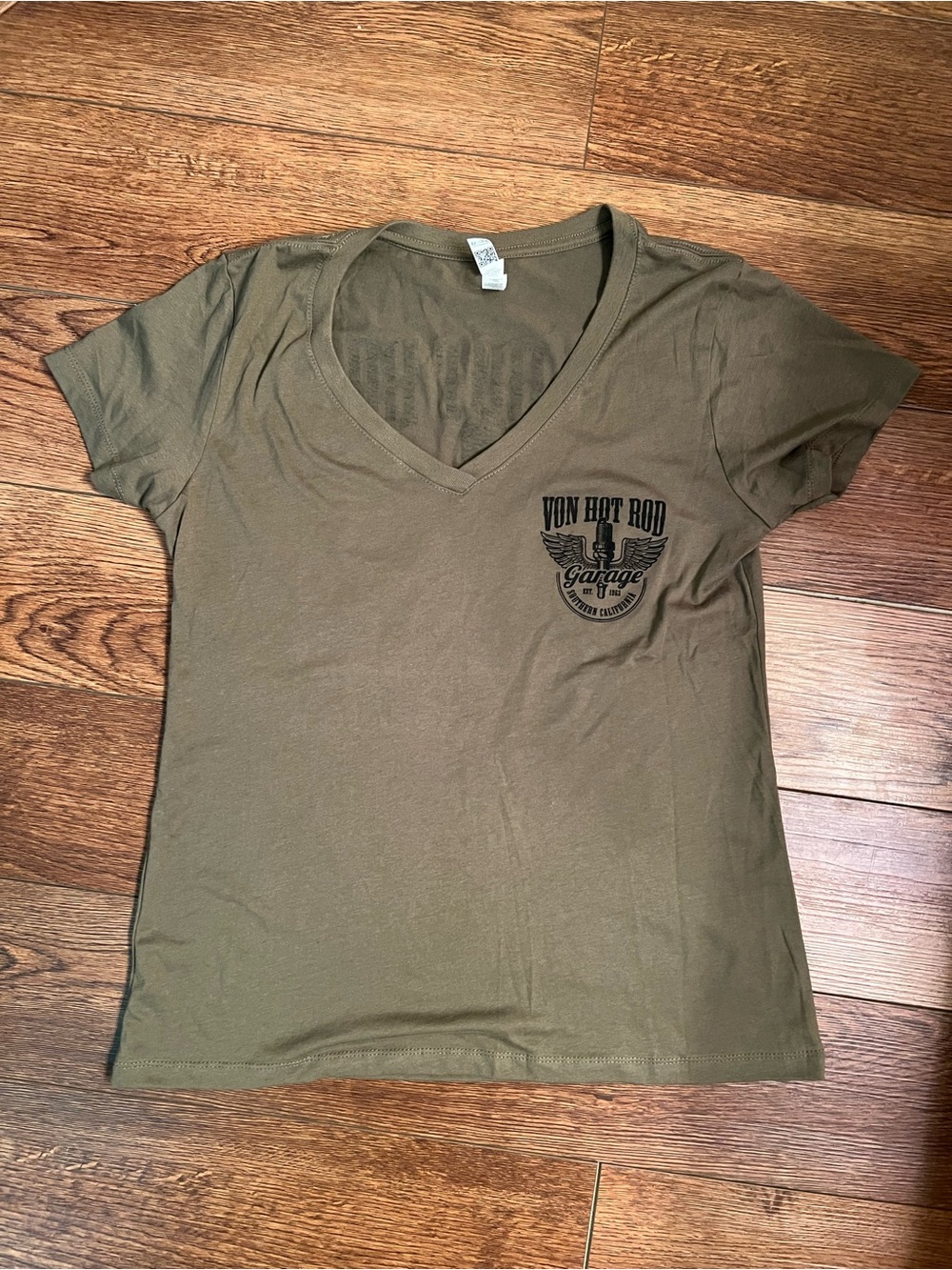 Von Hot Rod Garage Women's Olive V-Neck Tee